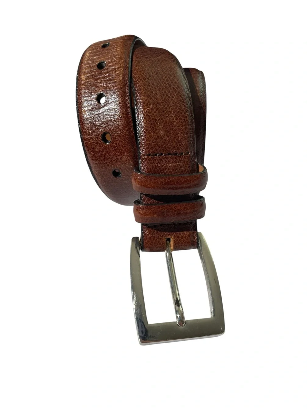 Trafalgar Glove Leather Mens Belt Sz 38 BROWN Silver Buckle Made In USA CLASSIC